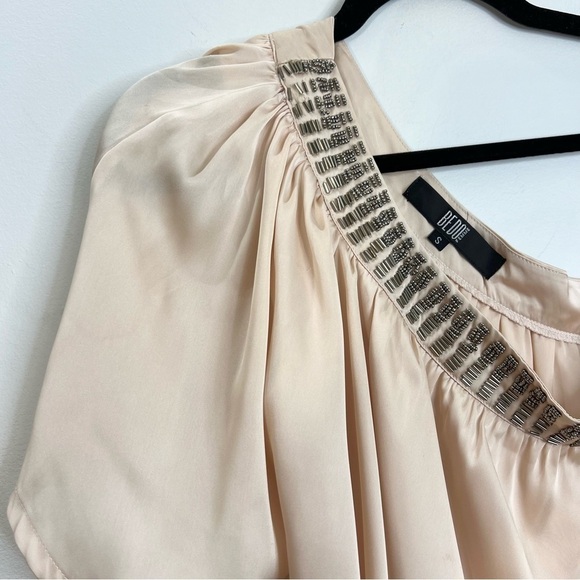 BEDO Femme blush satin beaded neckline one shoulder top S - Picture 4 of 10